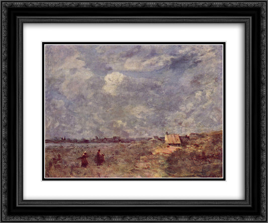 Stormy Weather, Pas de Calais 24x20 Black Ornate Wood Framed Art Print Poster with Double Matting by Corot, Jean Baptiste Camille
