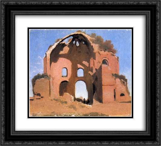Temple of Minerva Medica 22x20 Black Ornate Wood Framed Art Print Poster with Double Matting by Corot, Jean Baptiste Camille