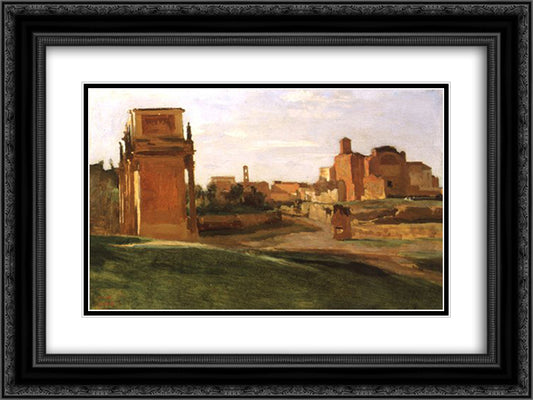 The Arch of Constantine and the Forum, Rome 24x18 Black Ornate Wood Framed Art Print Poster with Double Matting by Corot, Jean Baptiste Camille