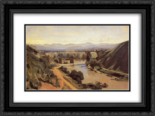 The Augustan Bridge at Narni 24x18 Black Ornate Wood Framed Art Print Poster with Double Matting by Corot, Jean Baptiste Camille