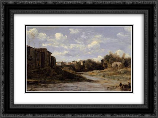 The Banks of the Midouze, Mont de Marsan, as Seen from the Pont du Commerce 24x18 Black Ornate Wood Framed Art Print Poster with Double Matting by Corot, Jean Baptiste Camille
