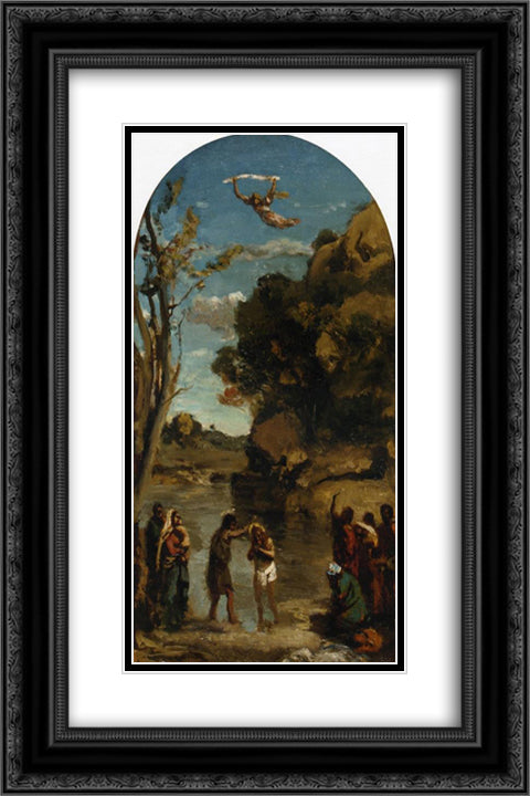 The Baptism of Christ (study) 16x24 Black Ornate Wood Framed Art Print Poster with Double Matting by Corot, Jean Baptiste Camille