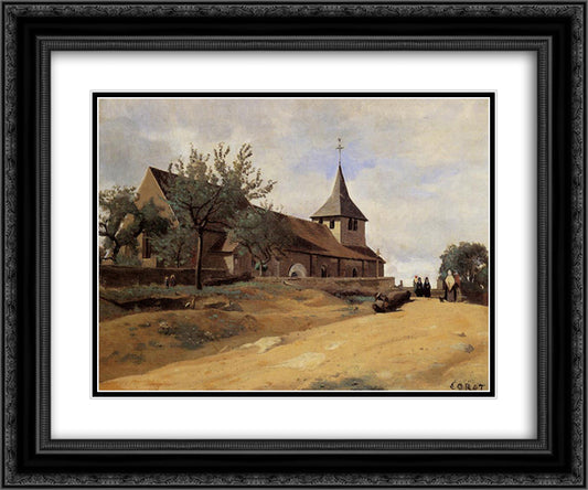 The Church at Lormes 24x20 Black Ornate Wood Framed Art Print Poster with Double Matting by Corot, Jean Baptiste Camille
