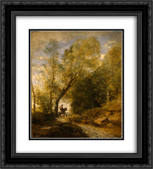 The Forest of Coubron 20x22 Black Ornate Wood Framed Art Print Poster with Double Matting by Corot, Jean Baptiste Camille