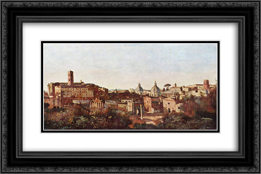 The Forum seen from the Farnese Gardens, Rome 24x16 Black Ornate Wood Framed Art Print Poster with Double Matting by Corot, Jean Baptiste Camille