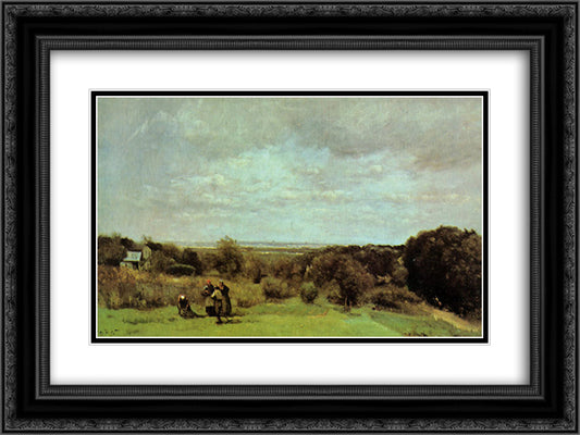 The Grape Harvest at Sevres 24x18 Black Ornate Wood Framed Art Print Poster with Double Matting by Corot, Jean Baptiste Camille