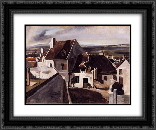 The Inn at Montigny les Cormeilles 24x20 Black Ornate Wood Framed Art Print Poster with Double Matting by Corot, Jean Baptiste Camille