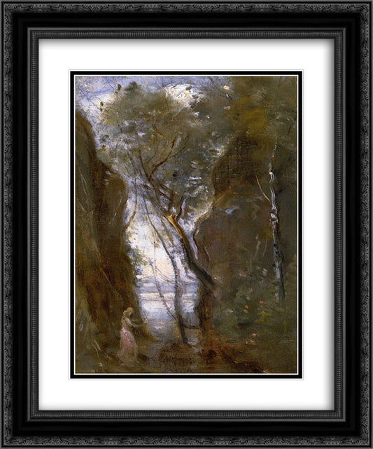 The Lac de Nemi 20x24 Black Ornate Wood Framed Art Print Poster with Double Matting by Corot, Jean Baptiste Camille