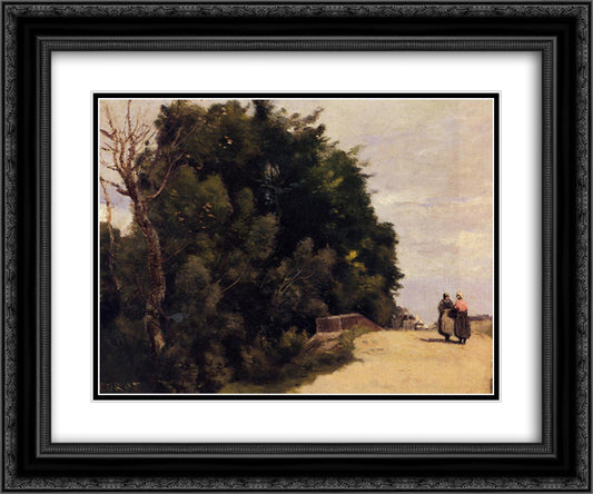 The Little Bridge at Mantes 24x20 Black Ornate Wood Framed Art Print Poster with Double Matting by Corot, Jean Baptiste Camille