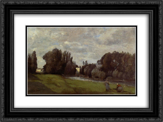 The Mill in the Trees 24x18 Black Ornate Wood Framed Art Print Poster with Double Matting by Corot, Jean Baptiste Camille