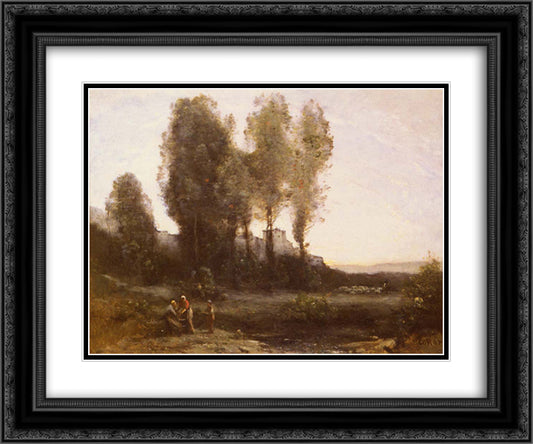 The Monastery Behind the Trees 24x20 Black Ornate Wood Framed Art Print Poster with Double Matting by Corot, Jean Baptiste Camille