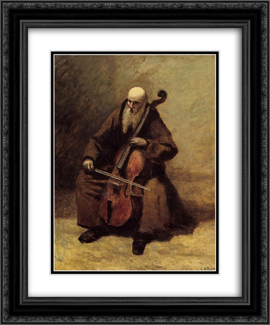 The Monk 20x24 Black Ornate Wood Framed Art Print Poster with Double Matting by Corot, Jean Baptiste Camille