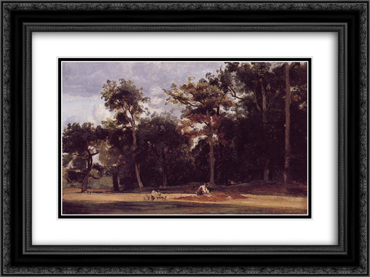The Paver of the Chailly 24x18 Black Ornate Wood Framed Art Print Poster with Double Matting by Corot, Jean Baptiste Camille