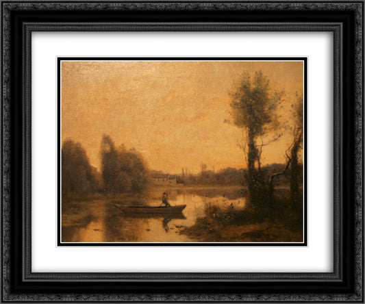 The Pond at Ville d'Avray 24x20 Black Ornate Wood Framed Art Print Poster with Double Matting by Corot, Jean Baptiste Camille