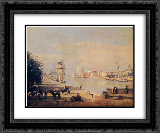 The Port of La Rochelle 24x20 Black Ornate Wood Framed Art Print Poster with Double Matting by Corot, Jean Baptiste Camille