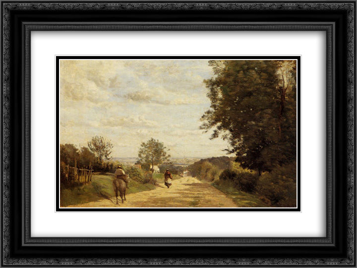 The Road to Sevres 24x18 Black Ornate Wood Framed Art Print Poster with Double Matting by Corot, Jean Baptiste Camille