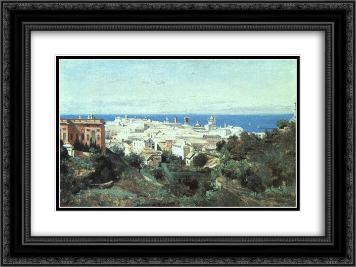 View of Genoa 24x18 Black Ornate Wood Framed Art Print Poster with Double Matting by Corot, Jean Baptiste Camille