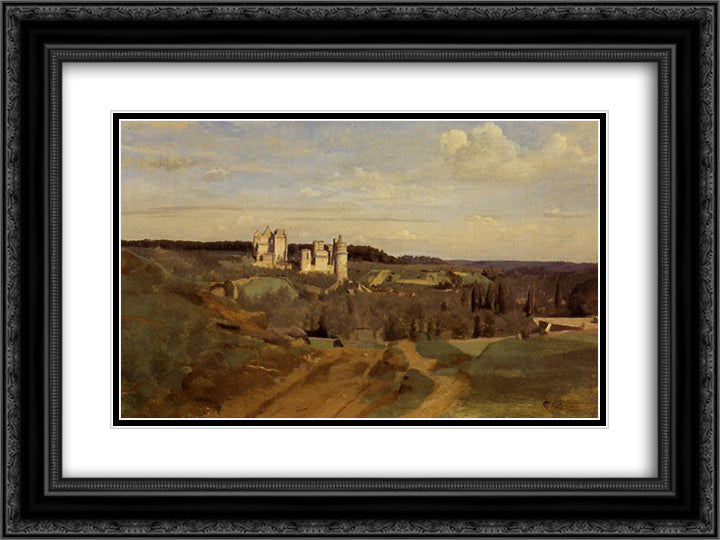 View of Pierrefonds 24x18 Black Ornate Wood Framed Art Print Poster with Double Matting by Corot, Jean Baptiste Camille