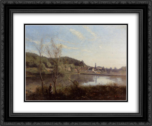 Ville d'Avray, the Large Pond and Villas 24x20 Black Ornate Wood Framed Art Print Poster with Double Matting by Corot, Jean Baptiste Camille