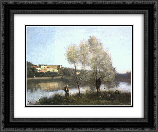 Ville d'Avray 24x20 Black Ornate Wood Framed Art Print Poster with Double Matting by Corot, Jean Baptiste Camille