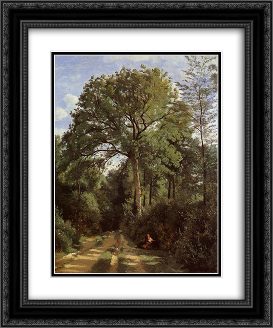 Ville d'Avray Edge of the Woods with a Female Cowherd 20x24 Black Ornate Wood Framed Art Print Poster with Double Matting by Corot, Jean Baptiste Camille
