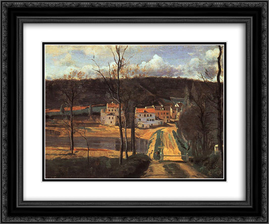 Ville d'Avray the Pond and the Cabassud House 24x20 Black Ornate Wood Framed Art Print Poster with Double Matting by Corot, Jean Baptiste Camille