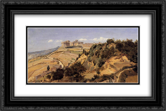 Voltarra the Citadel 24x16 Black Ornate Wood Framed Art Print Poster with Double Matting by Corot, Jean Baptiste Camille