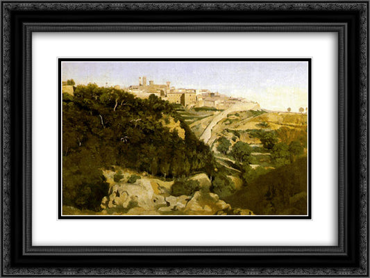 Volterra 24x18 Black Ornate Wood Framed Art Print Poster with Double Matting by Corot, Jean Baptiste Camille