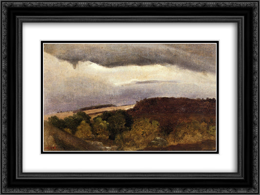 Wooded Plateau, Fountainebleau 24x18 Black Ornate Wood Framed Art Print Poster with Double Matting by Corot, Jean Baptiste Camille