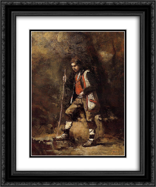 Young Italian Patriot in the Mountains 20x24 Black Ornate Wood Framed Art Print Poster with Double Matting by Corot, Jean Baptiste Camille