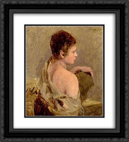 Young Man with Naked Shoulder 20x22 Black Ornate Wood Framed Art Print Poster with Double Matting by Corot, Jean Baptiste Camille