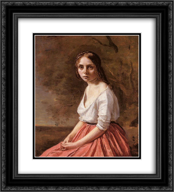 Young Woman 20x22 Black Ornate Wood Framed Art Print Poster with Double Matting by Corot, Jean Baptiste Camille
