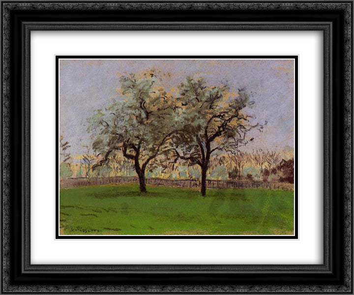 Apples Trees at Pontoise 24x20 Black Ornate Wood Framed Art Print Poster with Double Matting by Pissarro, Camille