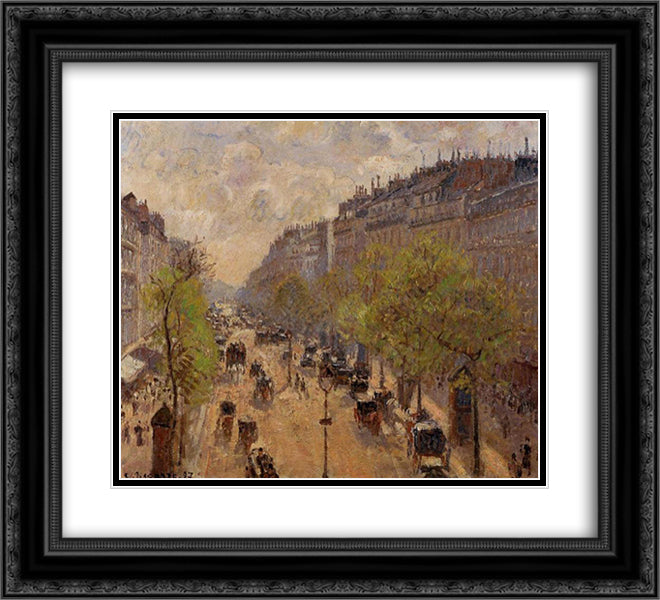 Boulevard Montmartre, Spring 22x20 Black Ornate Wood Framed Art Print Poster with Double Matting by Pissarro, Camille