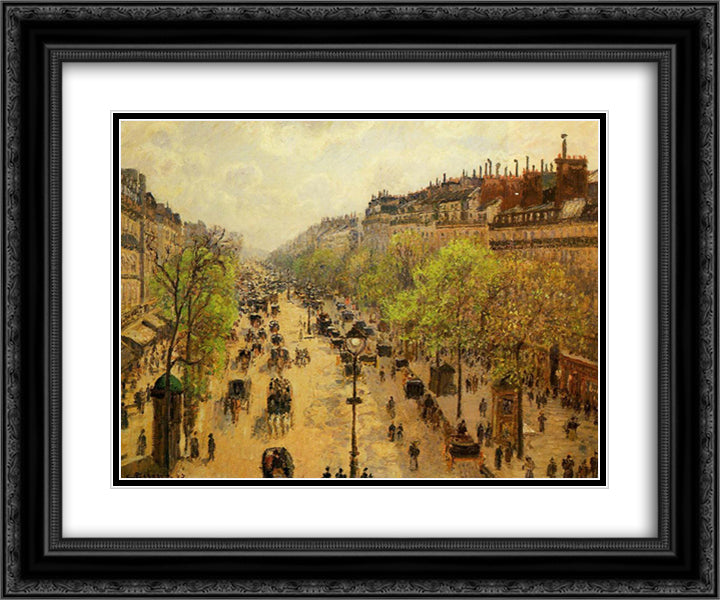 Boulevard Montmartre Spring 24x20 Black Ornate Wood Framed Art Print Poster with Double Matting by Pissarro, Camille