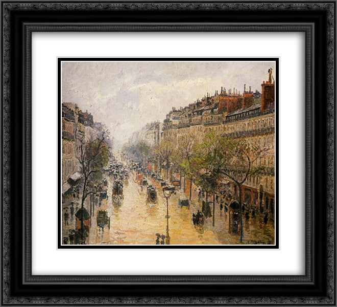 Boulevard Montmartre Spring Rain 22x20 Black Ornate Wood Framed Art Print Poster with Double Matting by Pissarro, Camille