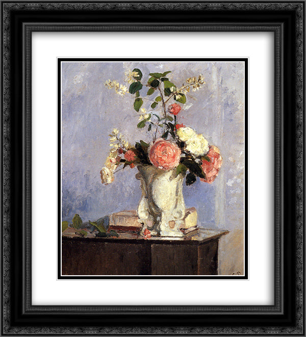 Bouquet of Flowers 20x22 Black Ornate Wood Framed Art Print Poster with Double Matting by Pissarro, Camille