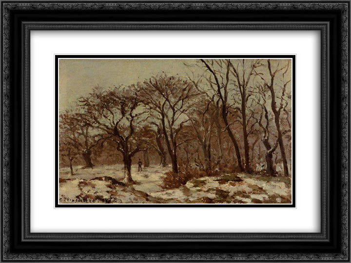 Chestnut Orchard in Winter 24x18 Black Ornate Wood Framed Art Print Poster with Double Matting by Pissarro, Camille
