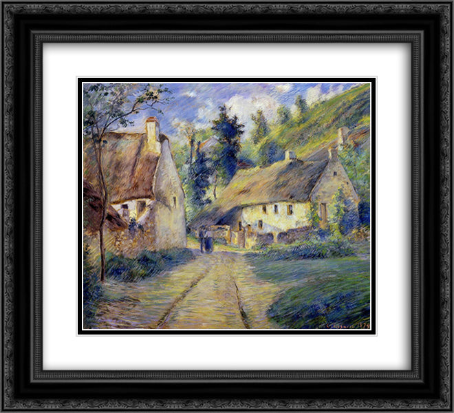 Cottages at Auvers, near Pontoise 22x20 Black Ornate Wood Framed Art Print Poster with Double Matting by Pissarro, Camille