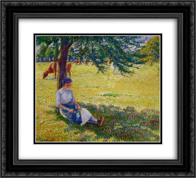 Cowgirl, Eragny 22x20 Black Ornate Wood Framed Art Print Poster with Double Matting by Pissarro, Camille