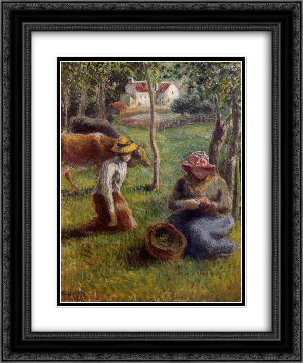 Cowherd 20x24 Black Ornate Wood Framed Art Print Poster with Double Matting by Pissarro, Camille