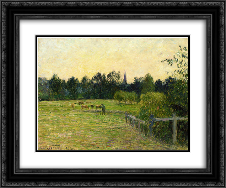 Cowherd in a Field at Eragny 24x20 Black Ornate Wood Framed Art Print Poster with Double Matting by Pissarro, Camille