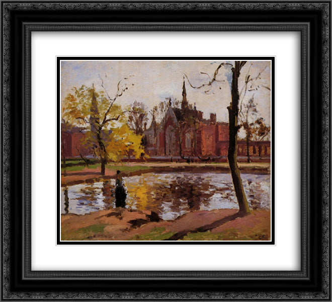 Dulwich College, London 22x20 Black Ornate Wood Framed Art Print Poster with Double Matting by Pissarro, Camille