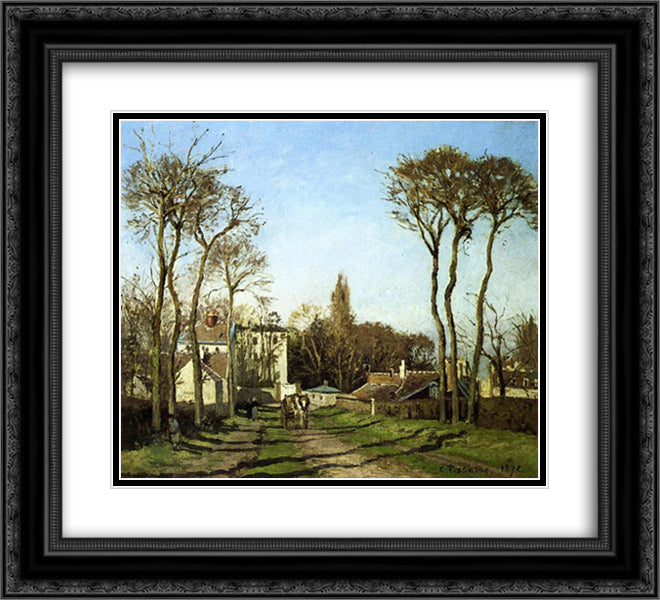 Entrance to the Village of Voisins, Yvelines 22x20 Black Ornate Wood Framed Art Print Poster with Double Matting by Pissarro, Camille