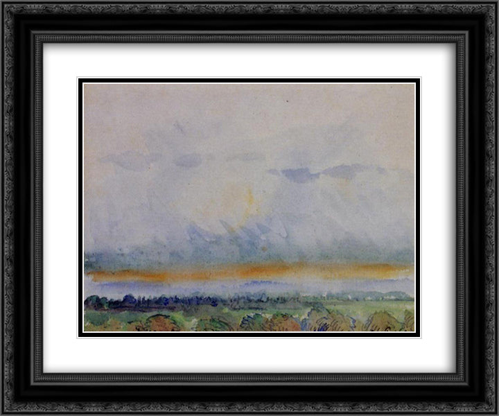Eragny, Sunset 24x20 Black Ornate Wood Framed Art Print Poster with Double Matting by Pissarro, Camille