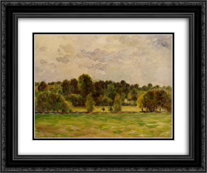 Eragny, Twilight 24x20 Black Ornate Wood Framed Art Print Poster with Double Matting by Pissarro, Camille