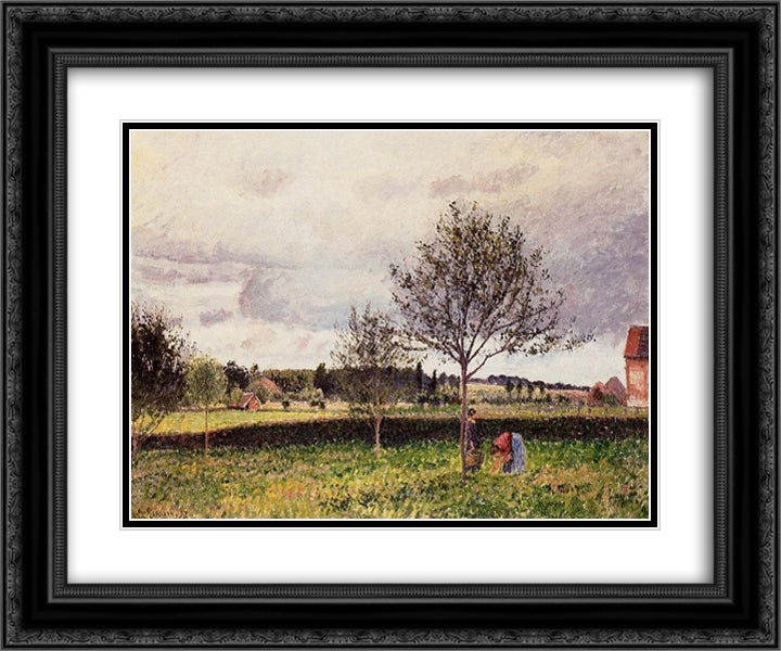 Eragny Landscape, Le Pre 24x20 Black Ornate Wood Framed Art Print Poster with Double Matting by Pissarro, Camille