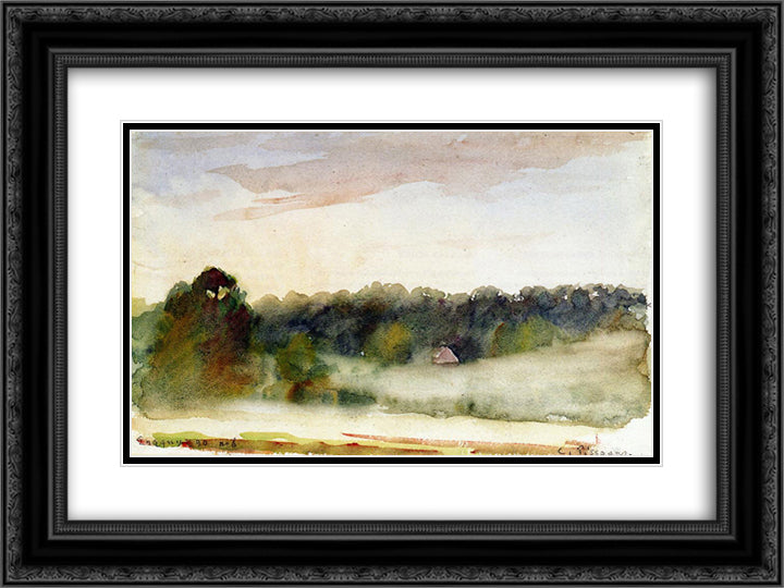 Eragny Landscape 24x18 Black Ornate Wood Framed Art Print Poster with Double Matting by Pissarro, Camille