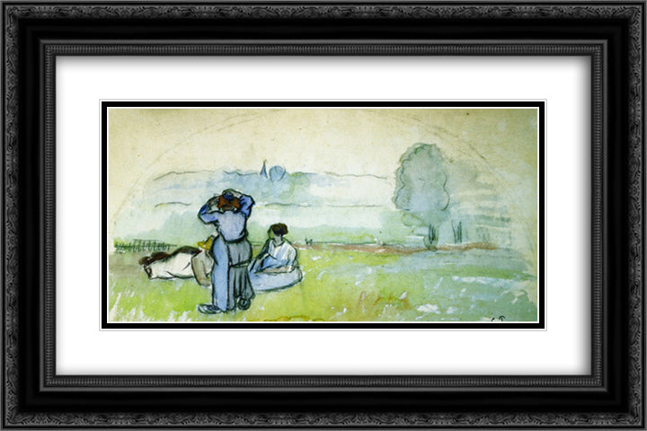 Fan Project 24x16 Black Ornate Wood Framed Art Print Poster with Double Matting by Pissarro, Camille