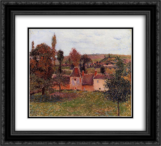Farm at Basincourt 22x20 Black Ornate Wood Framed Art Print Poster with Double Matting by Pissarro, Camille